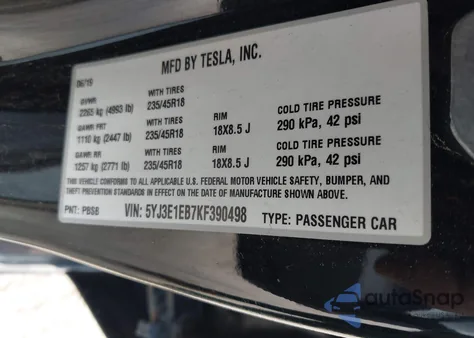 2019 Tesla Model 3 Long Range/Performance from USA, damaged, VIN 5YJ3E1EB7KF390498